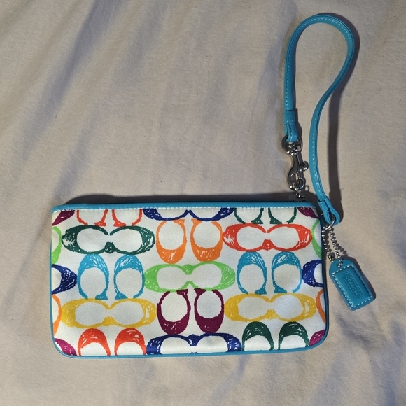 Coach Blue and Red Signature Wristlet Bag, NWOT - Picture 4 of 8